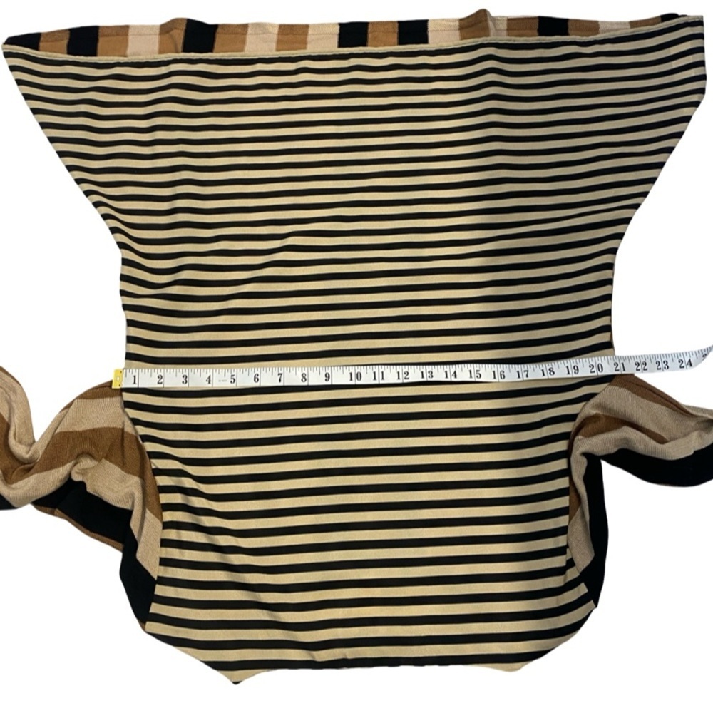 Chico's Trapeze Tunic Sweater Black, Brown, Tan, Cream Striped Elegant Tiny Pull - Picture 10 of 17